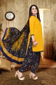 yellow unstitched synthetic dress material