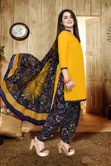 yellow unstitched synthetic dress material