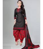 black unstitched printed cotton dress material