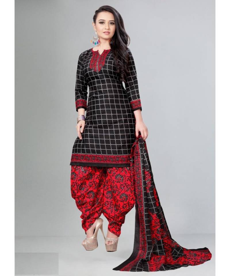 black unstitched printed cotton dress material
