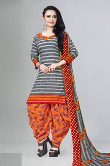 grey unstitched printed cotton dress material