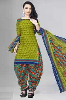 green unstitched printed cotton dress material