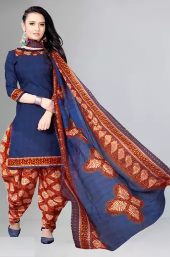 blue unstitched cotton printed dress material