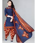 blue unstitched cotton printed dress material