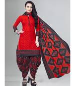 red unstitched cotton printed dress material