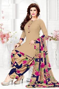 beige synthetic dress-materials