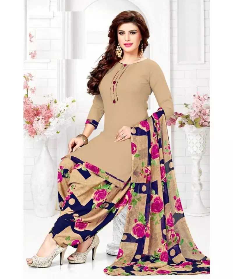 beige synthetic dress-materials