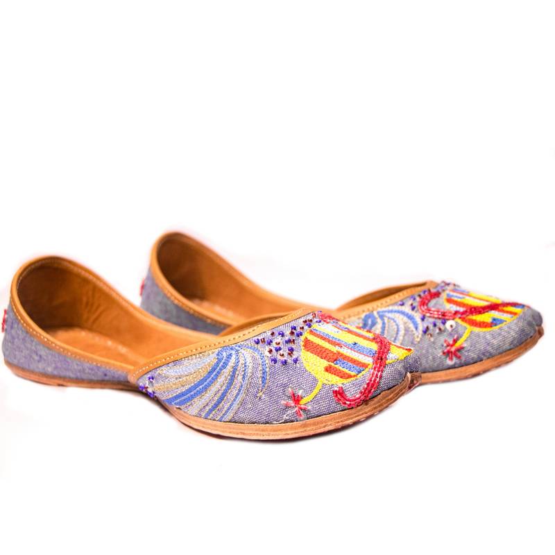 Peppithreads Ethnic Genuine Leather Embroidered Flats for Ladies Design No J peppithreads