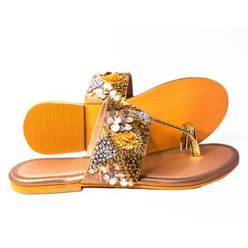 Peppithreads Ethnic Kolhapuri Fancy Slippers/Chappals/Ethnic embroidered Flats for Ladies 1
