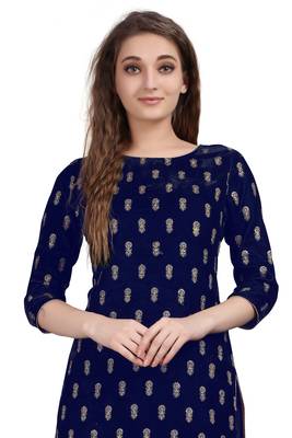 SWAGG INDIA Women's Wear Velvet Blue Color Straight Kurti Kurta With Leggings 3