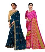Classiques Blue & Pink Saree Combos With Blouse (Pack of 2)