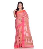 Pink woven organza saree with blouse