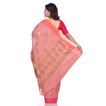 Pink woven organza saree with blouse 2