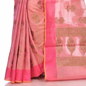 Pink woven organza saree with blouse 3