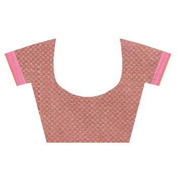 Pink woven organza saree with blouse 4