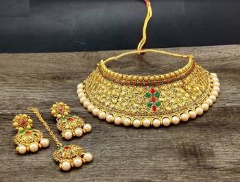 Gold Plated Stone Studded Traditional  Choker Set 2