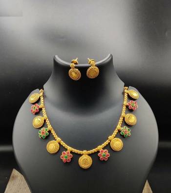 Gold Plated Coin and Flower Designer Necklace Set For Women 1