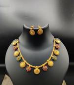 Gold Plated Coin and Flower Designer Necklace Set For Women