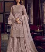 Dusty Pink Net Embroidery Sharara Style Suit
