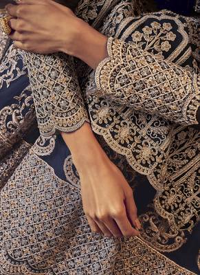 Navy Blue Net Embroidery Sharara Style Suit 4