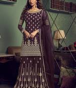 Wine Net Embroidery Sharara Style Suit