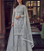 Grey Net Embroidery Sharara Style Suit
