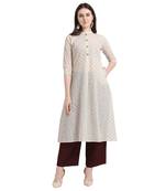 Cream embroidered cotton kurtas-and-kurtis