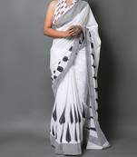 White Soft Malmal Cotton Saree with Blouse piece - Ethnics Land