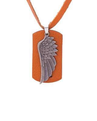 Feather Design Oxidized Plated Pendant With Leather Chain For Men 1