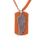 Feather Design Oxidized Plated Pendant With Leather Chain For Men