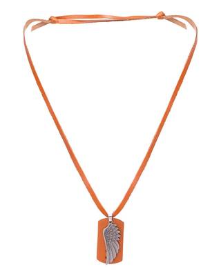 Feather Design Oxidized Plated Pendant With Leather Chain For Men 3