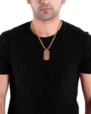 Feather Design Oxidized Plated Pendant With Leather Chain For Men 4