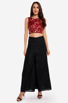 Desi Weavess foil printed maroon sleeveless contemporary   saree blouse