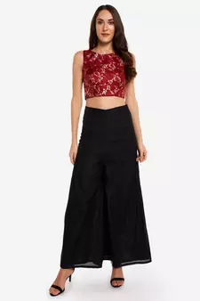 Desi Weavess foil printed maroon sleeveless contemporary   saree blouse