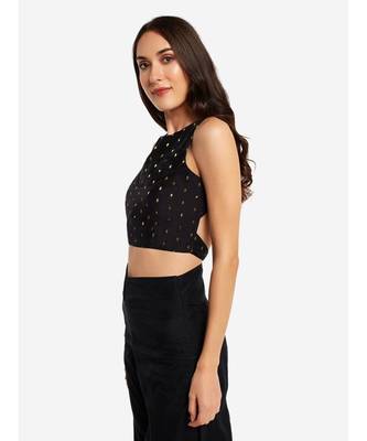 Desi Weavess black sleeveless gold zari buttie  contemporary   saree blouse 4