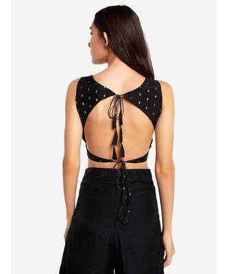 Desi Weavess black sleeveless gold zari buttie  contemporary   saree blouse 7