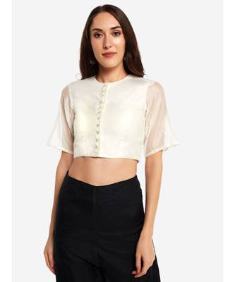 Desi Weavess offwhite 1/4th  sleeves buttoned down  contemporary   saree blouse 3