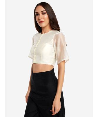 Desi Weavess offwhite 1/4th  sleeves buttoned down  contemporary   saree blouse 4