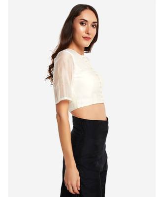 Desi Weavess offwhite 1/4th  sleeves buttoned down  contemporary   saree blouse 5