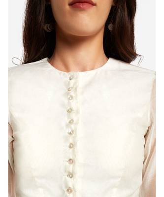 Desi Weavess offwhite 1/4th  sleeves buttoned down  contemporary   saree blouse 6