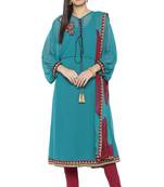 Green Embroidered Georgette A Line Trouser kurta & Dupatta