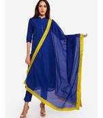A Desi Weavess,color blocked , Occasion Party wear royal blue duppatta with a 2" lime green   border