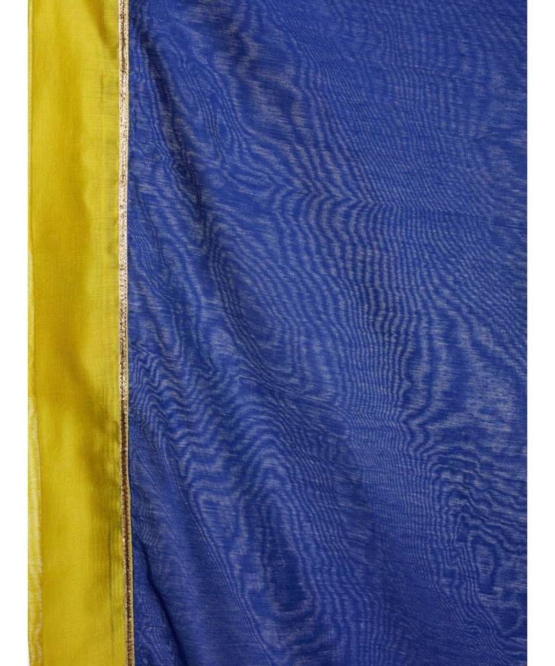 A Desi Weavess,color blocked , Occasion Party wear royal blue duppatta with a 2" lime green   border