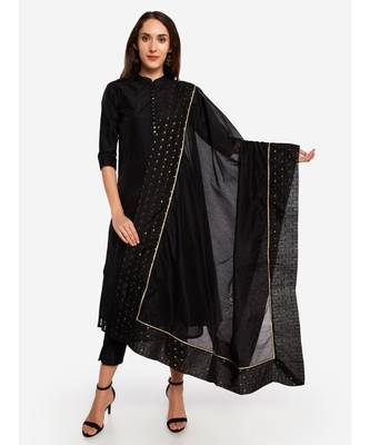 A Desi Weavess , Occasion Party wear black duppatta with a black border,with gold zari butties 1
