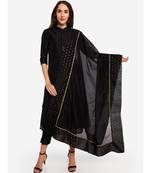 A Desi Weavess , Occasion Party wear black duppatta with a black border,with gold zari butties