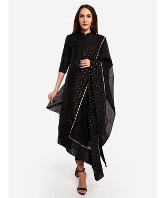 A Desi Weavess , Occasion Party wear black duppatta with a black border,with gold zari butties 3