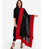 A Desi Weavess , Occasion Party wear black duppatta with a gold zari butties,red  border