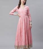 Pink printed cotton long-kurtis
