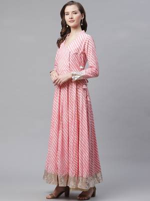 Pink printed cotton long-kurtis 2