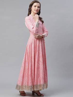 Pink printed cotton long-kurtis 3